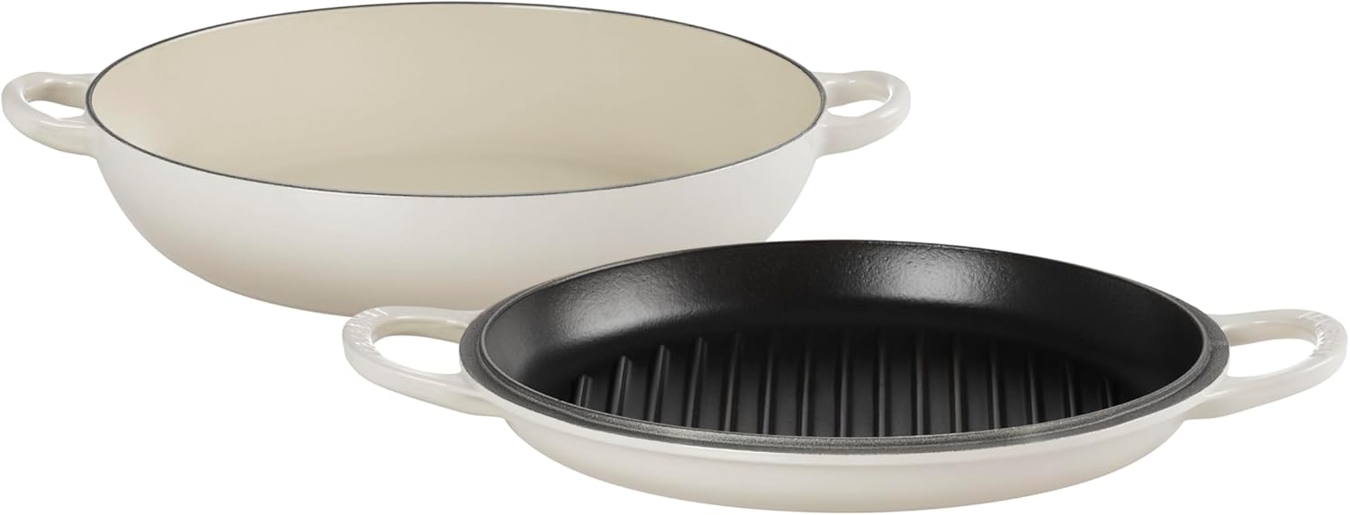 Le Creuset Enameled Cast Iron Multifunction Braiser with Grill Pan Lid, 3.5 qt., Meringue image 1