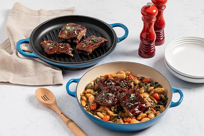 Le Creuset Enameled Cast Iron Multifunction Braiser with Grill Pan Lid, 3.5 qt., Meringue image 3