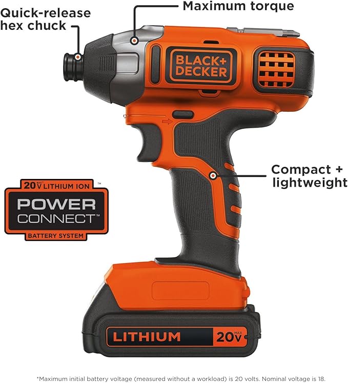 BLACK+DECKER 20V MAX* POWERCONNECT 1/4 in. Cordless Impact Driver Kit (BDCI20C) image 2