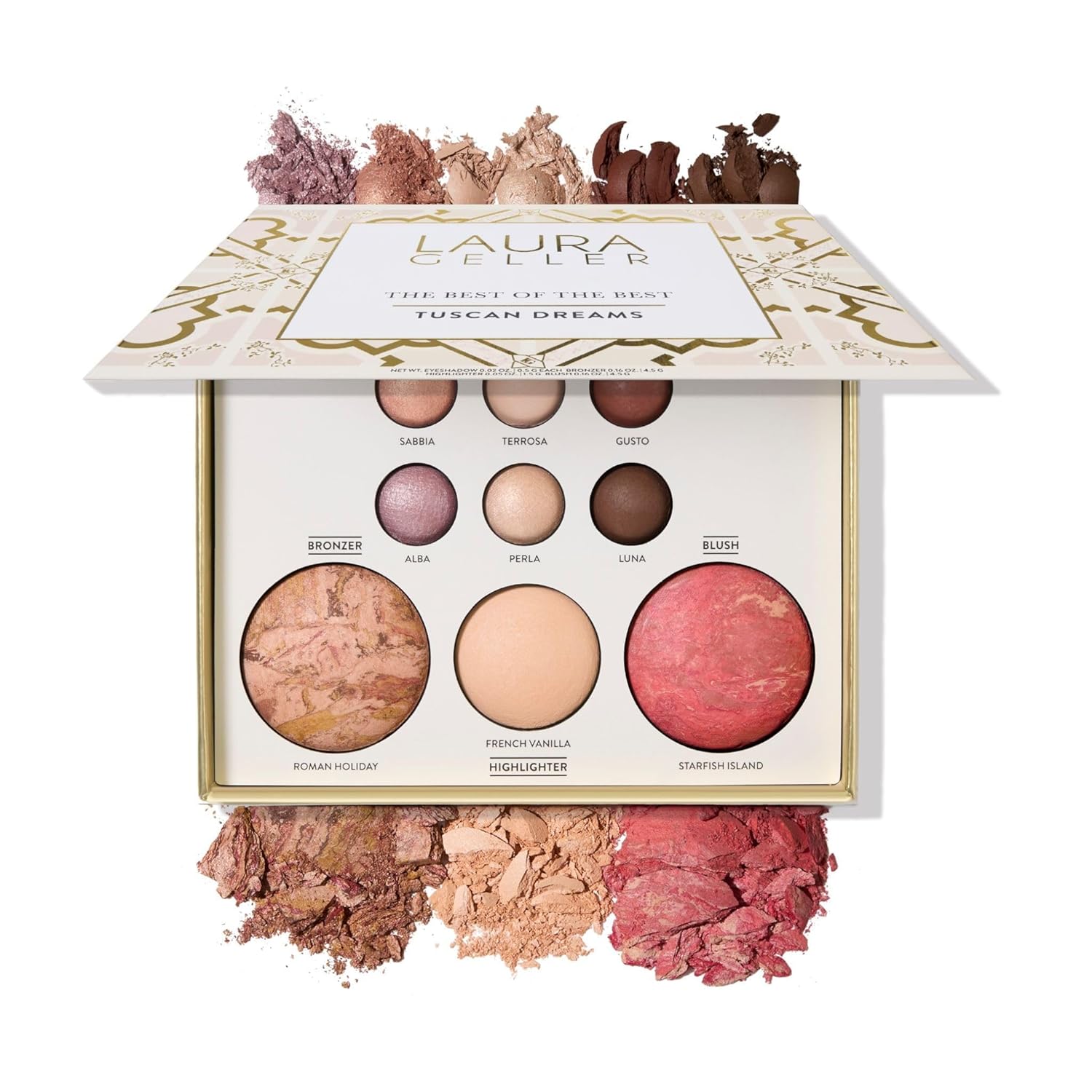 LAURA GELLER NEW YORK The Best of the Best Baked Palette - Tuscan Dreams - Full Size - Includes Bronzer, Blush, Highlighter and 6 Eyeshadows - Travel-Friendly (Best of the Best Tuscan Dreams) image 1