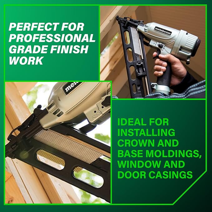 Metabo HPT Finish Nailer with Air Duster, Pro-Preferred Pneumatic Power Nailer for Crown Moldings, Base Moldings, and More, Selective Actuation, 15 Gauge Angled, 1-1/4″ to 2-1/2″ Finish Nails, NT65MA4 image 3