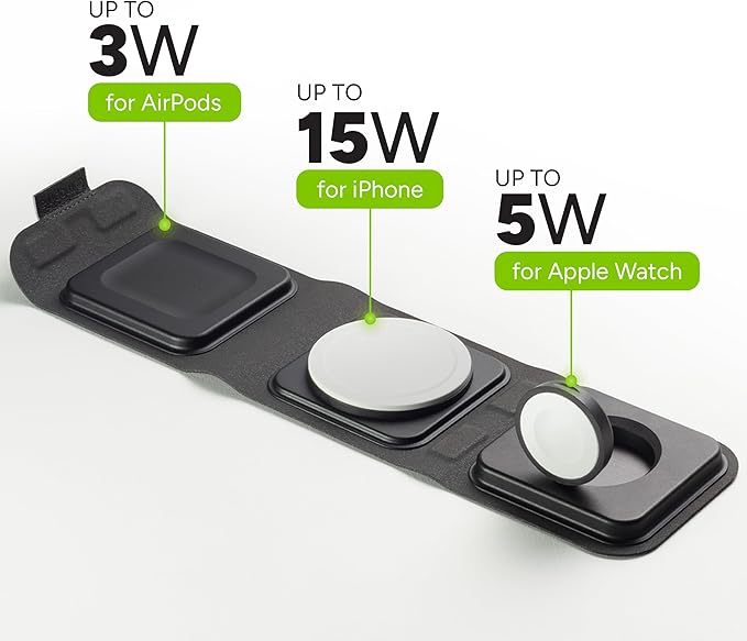 Mophie 3-in-1 Travel Charger with MagSafe - Portable Wireless Charging Hub, Compatible w/Apple Devices, iPhone 17/16/15/14/13/12 Series, Apple Watch Series 11 to 1 & Ultra, AirPods Pro/3rd Gen, Black image 4