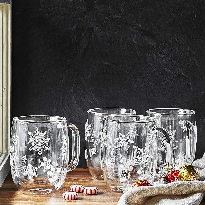 ZWILLING Sorrento Double Wall Glass Snowflake Coffee Mugs, Set of 4, 12oz. Each image 2