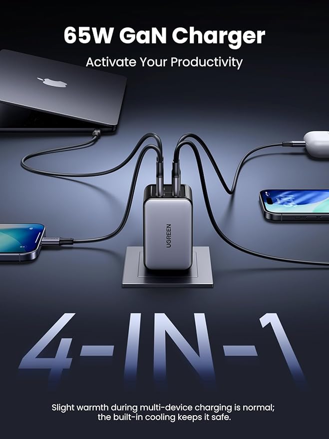 UGREEN Nexode 65W GaN USB C Wall Charger, 4-Port Fast Type-C Charger Compatible with MacBook Pro/Air, iPhone 17/16/15 Series, Galaxy S25/S24, Pixel 10/9, iPad Pro, Steam Deck image 3