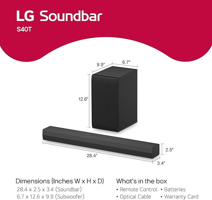 LG S40T 2.1 ch.Soundbar with Wireless Subwoofer, TV Synergy, Wow Interface, AI Sound Pro (2024 New Model) image 2