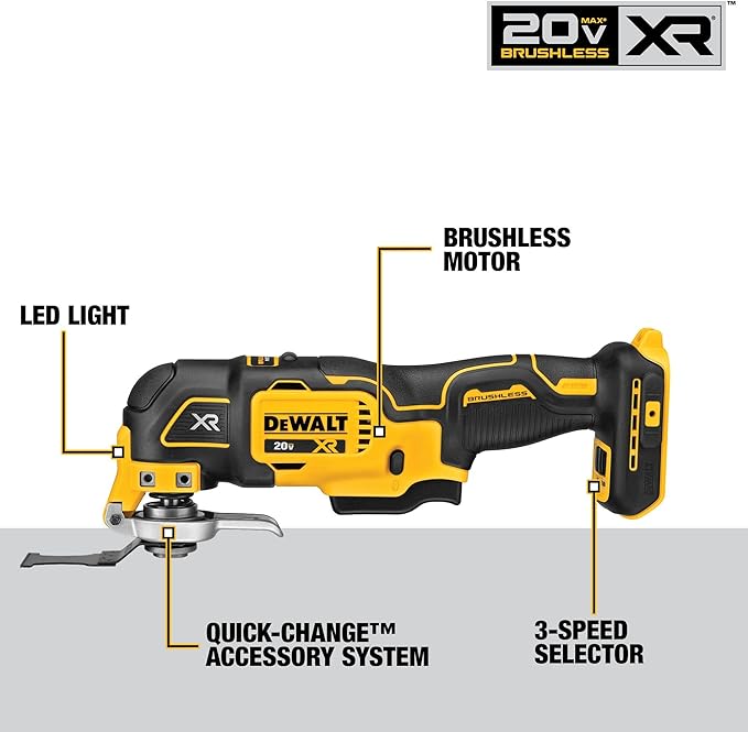 DEWALT 20V MAX XR Oscillating Tool Kit with Blades, 3 Speed Cordless Brushless Multitool, Up to 20,000 OPM, LED Light, Battery and Charger Included (DCS356C1) image 2