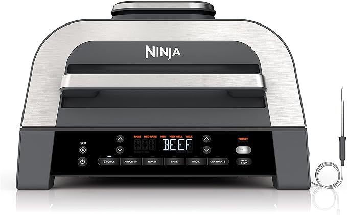 Ninja DG551 Foodi Smart XL 6-in-1 Indoor Grill with Air Fry, Roast, Bake, Broil, & Dehydrate, Foodi Smart Thermometer, 2nd Generation, Black/Silver image 1