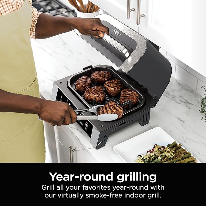 Ninja DG551 Foodi Smart XL 6-in-1 Indoor Grill with Air Fry, Roast, Bake, Broil, & Dehydrate, Foodi Smart Thermometer, 2nd Generation, Black/Silver image 3