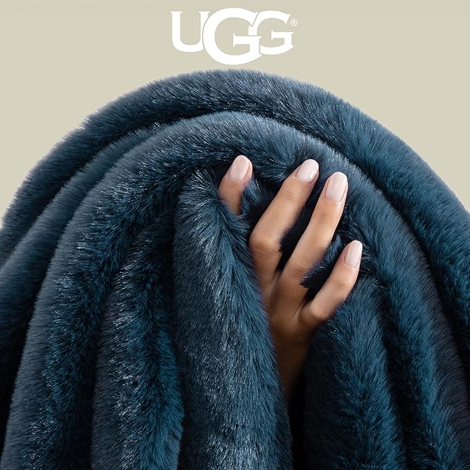 UGG Euphoria Faux Fur Throw Blanket, Soft Warm Throw Blankets for Couch or Bed, Luxury Bedroom Decor, Giftable Fuzzy Blankets, Machine Washable, 50-inch x 70-inch, Indigo Blue image 4