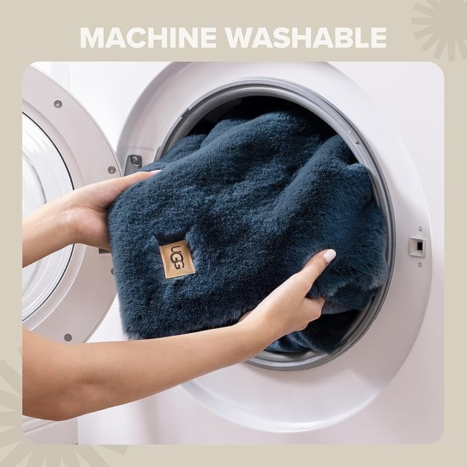 UGG Euphoria Faux Fur Throw Blanket, Soft Warm Throw Blankets for Couch or Bed, Luxury Bedroom Decor, Giftable Fuzzy Blankets, Machine Washable, 50-inch x 70-inch, Indigo Blue image 5