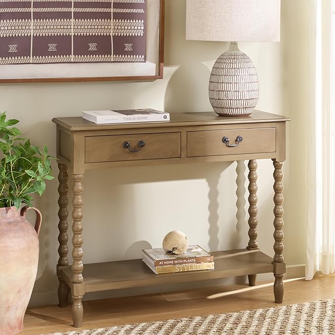 SAFAVIEH Home Collection - Athena Desert Brown Console Table with 2 Drawers and 1 Shelf, Farmhouse Accent Entryway Table (CNS5702F) image 2