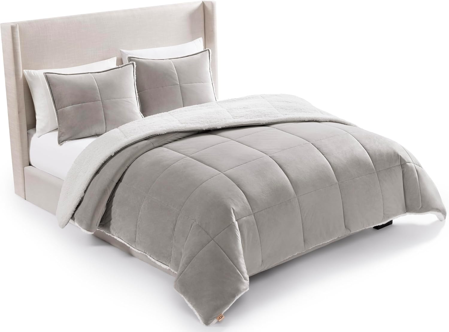 UGG Blissful Queen Comforter Set with 2 Pillow Shams, Reversible Quilted Bed Comforter, Ultra Warm Winter Bed Set, Down Alternative Bedding, Full/Queen Size, Seal Grey image 1