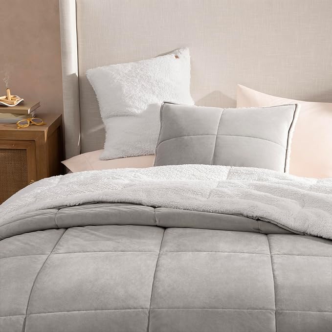 UGG Blissful Queen Comforter Set with 2 Pillow Shams, Reversible Quilted Bed Comforter, Ultra Warm Winter Bed Set, Down Alternative Bedding, Full/Queen Size, Seal Grey image 3