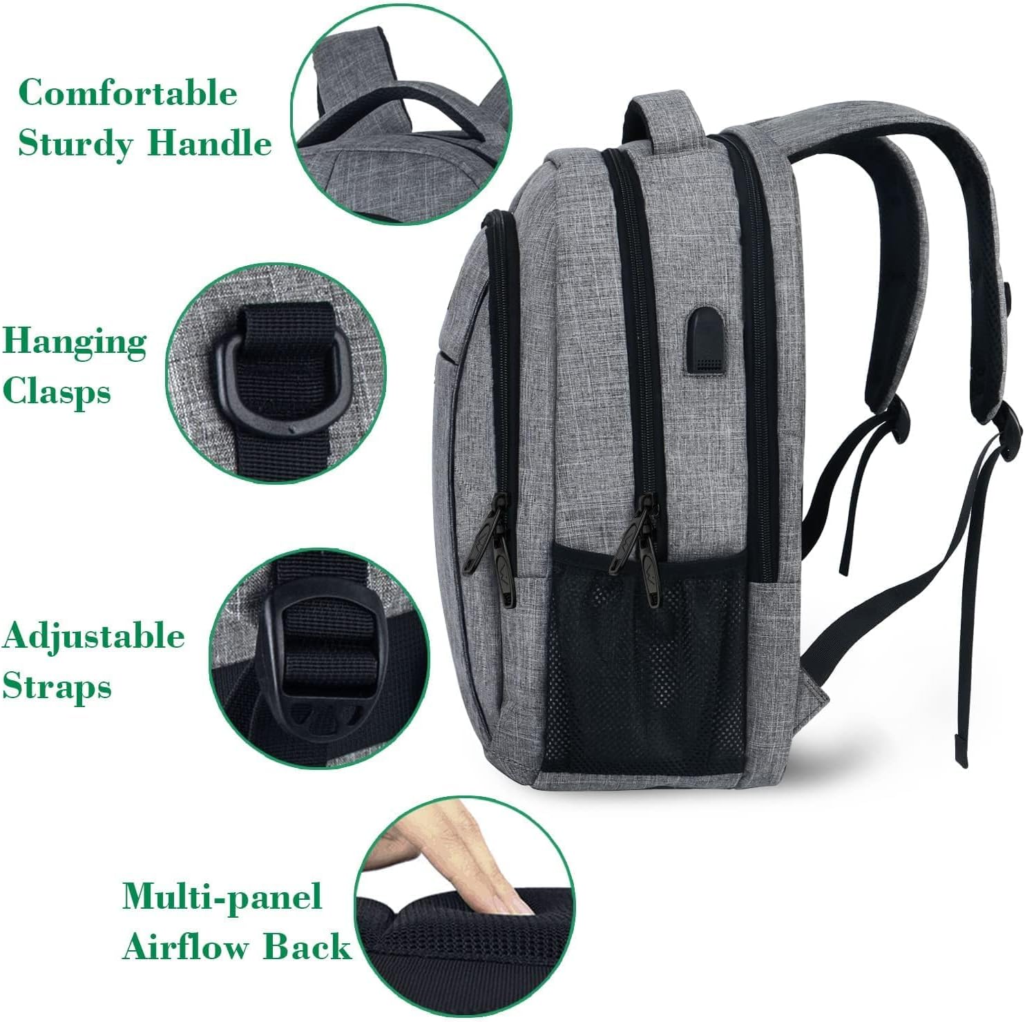 MATEIN Travel Laptop Backpack, Business Anti Theft Slim Sturdy Laptops Backpack with USB Charging Port, Water Resistant College School Computer Bag Gift for Men & Women Fits 15.6 Inch Notebook, Grey image 5