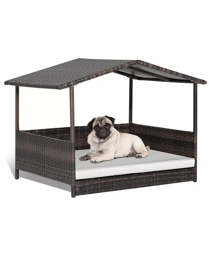  Ecooso Wicker Outdoor Dog House with Weatherproof Roof Shipped and sold by Kuyotq image 1