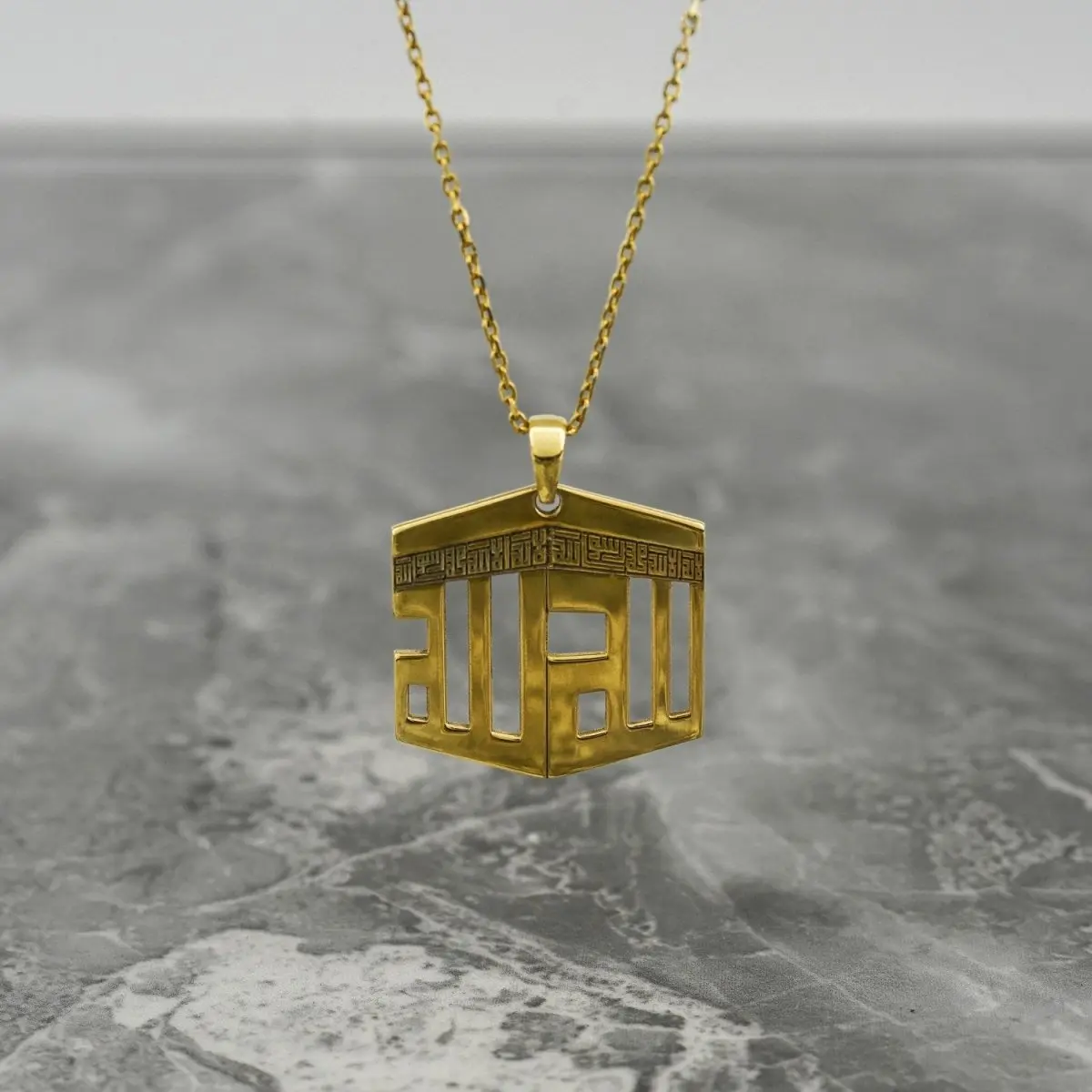 3D Kaaba Design Islamic Necklace - 18K Gold Plated Silver Pendant image 5