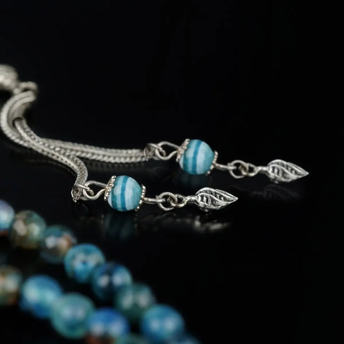 Muslim Prayer Beads - Striking Blue Striped Agate Islamic Rosary image 4