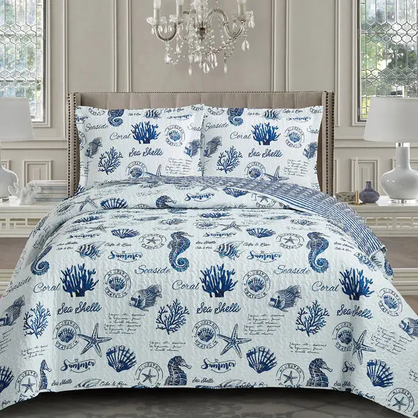 Seaside Sea Shells Quilt - Bedspread Set image 1