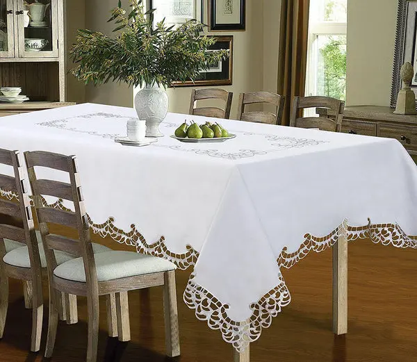 Holland Luxury Embroidered and Hand Cutwork Table cloth, Top Dinner Kitchen Table Cover image 1
