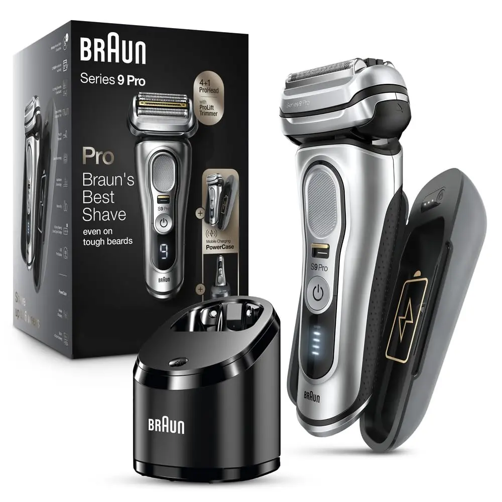 Braun Electric Razor for Men, Waterproof Foil Shaver, Series 9 Pro 9477cc, Wet & Dry Shave, with Portable Charging Case, ProLift Beard Trimmer, 5-in-1 Cleaning & Charging SmartCare Center, Silver image 1