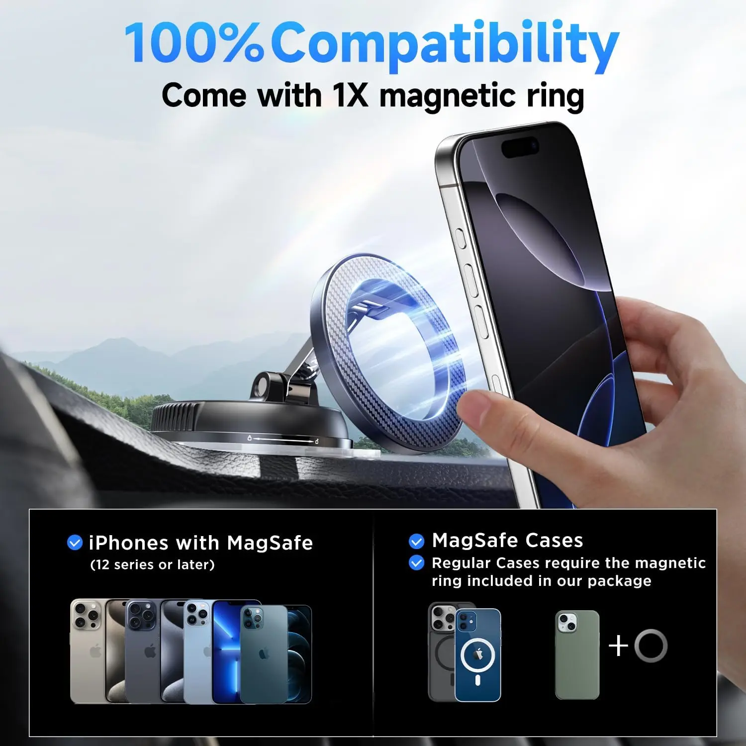 Car Phone Holder for Magsafe [78+LBS Strongest Suction & 2400gf Strongest Magnetic] 360° Adjustable Car Phone Mount, Phone Holders for Your Car for iPhone 16 Pro Max 15 14 13 12 Plus (Carbon Fiber) image 6