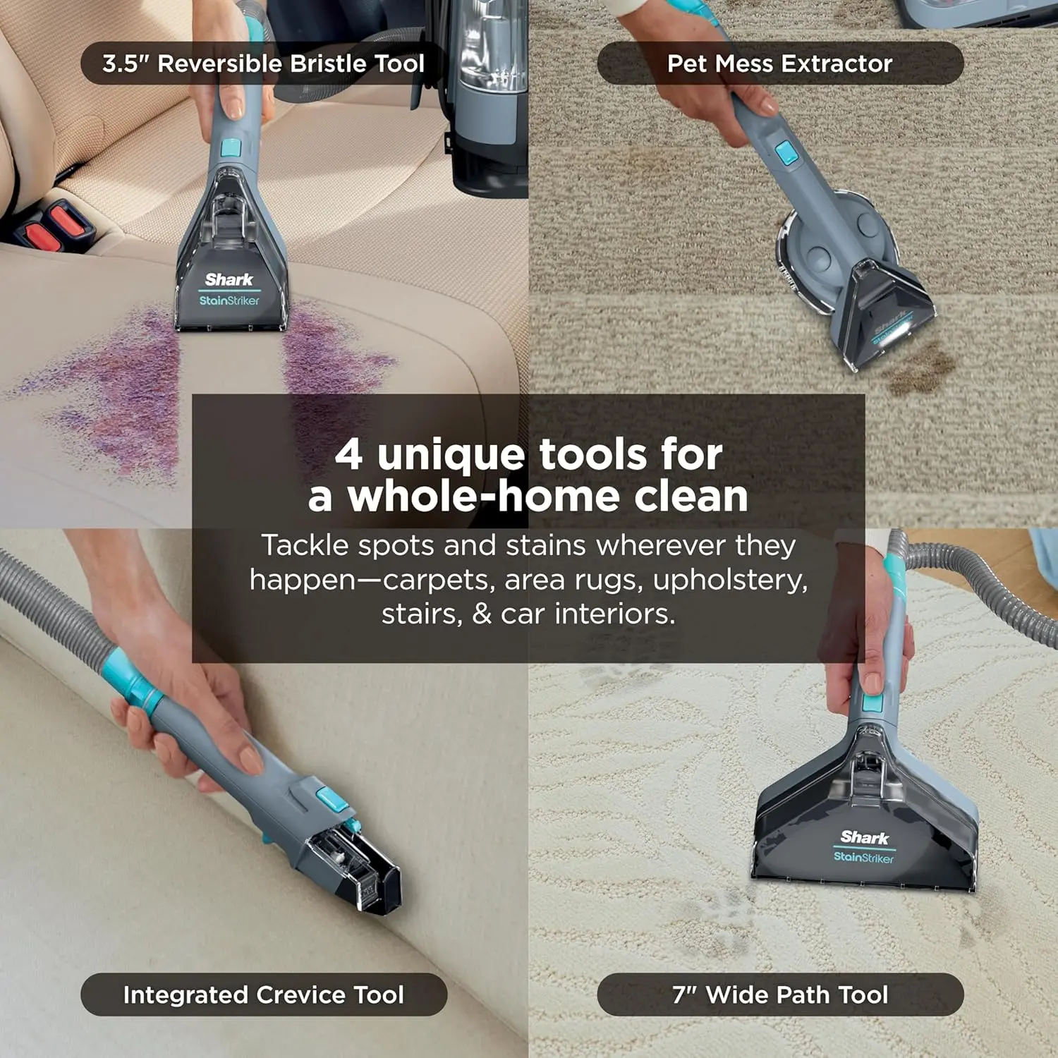 Shark StainStriker Portable Carpet Upholstery & Area Rug Cleaner, Bonus XL Tool & Full-Size Cleaning Solution, Stain & Odor Remover, Perfect for Car Interiors, 4 Cleaning Tools, Nordic Blue, PX202BRN image 3