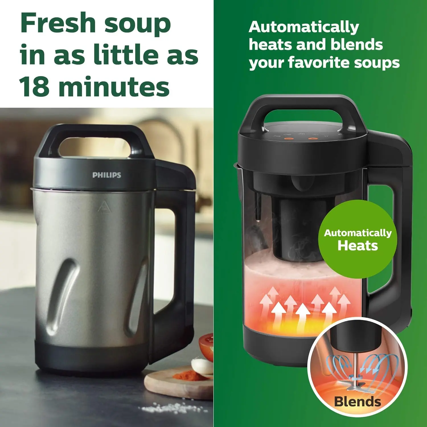 Philips Viva Collection SoupMaker, 1.2 L, Makes 2-4 servings, 6 Pre-set Programs, SoupPro Technology, Soup in Less than 18 Minutes, Eeasy Clean, Recipe Book, Black and Stainless Steel (HR2204/70) image 2