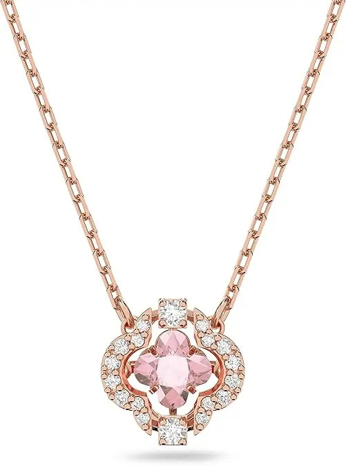 Swarovski Una Women's Clover Pendant Necklace with Pink and White Crystals on a Rose-Gold Tone Finished Chain image 1