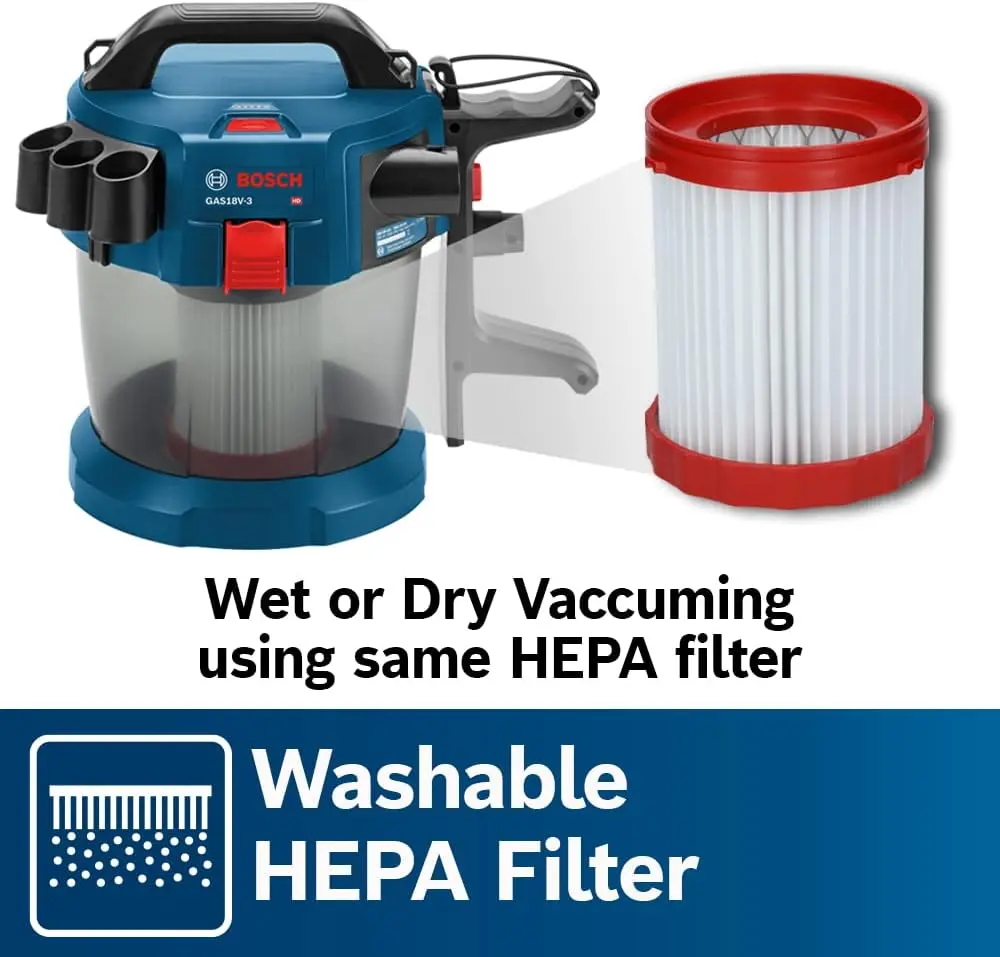 BOSCH GAS18V-3N 18 V 2.6-Gallon Wet/Dry Vacuum Cleaner with HEPA Filter (Bare Tool) image 10