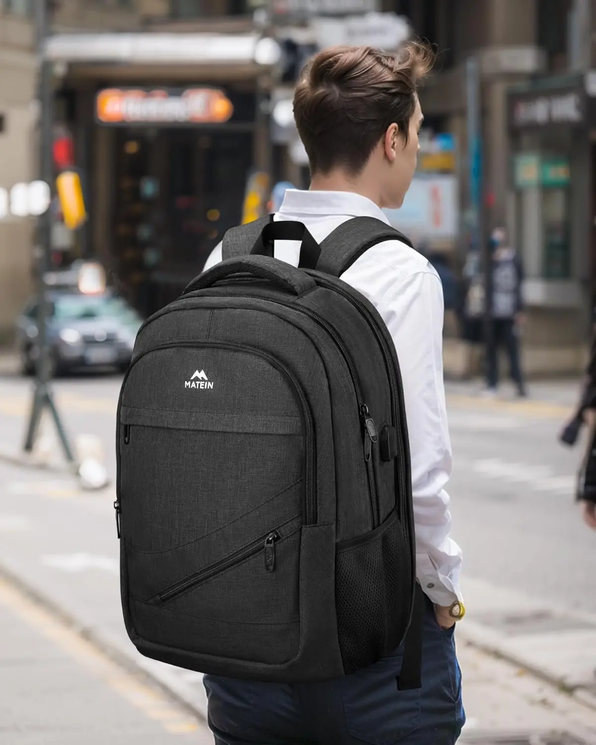 MATEIN 18.4 Inch Laptop School Backpack 50 L, Extra Large Anti Theft Carryon Backpack for Men Women TSA Approved, Work Business Bag with USB Port & Luggage Strap for Travel, Black image 6