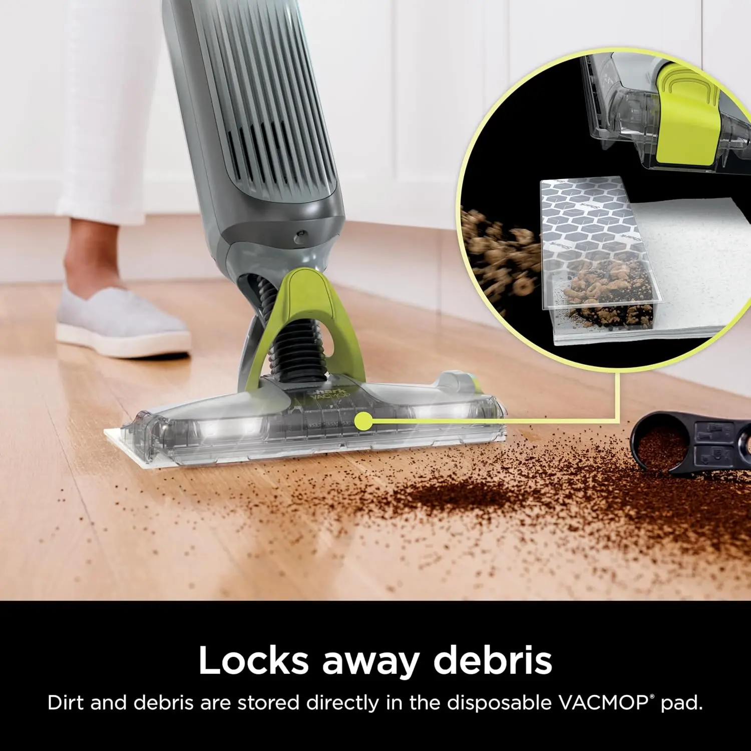 Shark VACMOP Pro Cordless Hard Floor Cleaner, Vacuum and Spray Mop, Powerful Suction, Lightweight, LED Headlights, Includes 4 Disposable Pads, 12oz Multi-surface Cleaning Solution, Gray, VM252 image 4