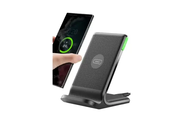 INIU Wireless Charger, 15W Fast Charging Station with Adaptive Light for iPhone and Samsung, Black image
