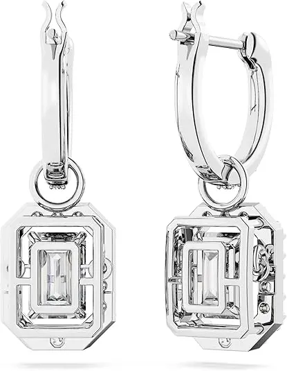 Swarovski Una Drop Earrings, Octagon Shaped, Violet and Clear Crystals in a Rhodium Plated Setting, from the Una Collection image 4