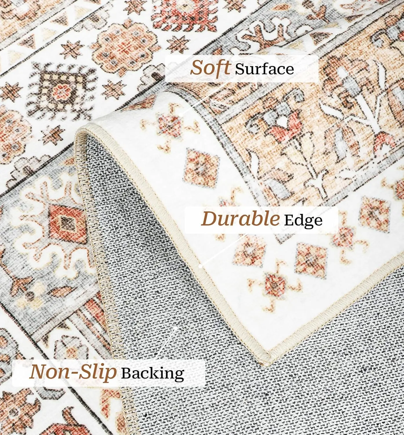 zesthome 8x10 Area Rugs for Living Room,Non-Slip Backing Washable Rugs,Vintage Large Area Rug，Stain Resistant Home Decor Rug (Orange,8'x10') image 4