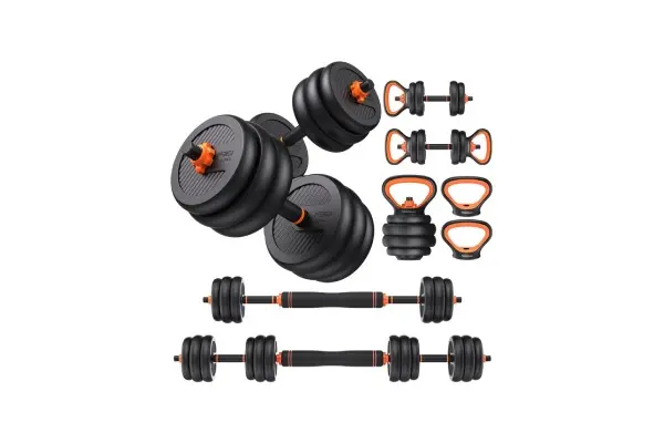 FEIERDUN Adjustable Dumbbells, 20/30/40/45/70/90lbs Free Weight Set with Connector, 5 in1 Dumbbells Set Used as Barbell, Kettlebells, Push up Stand, Weight Plate, Fitness Exercises for Home Gym Suitable Men/Women image