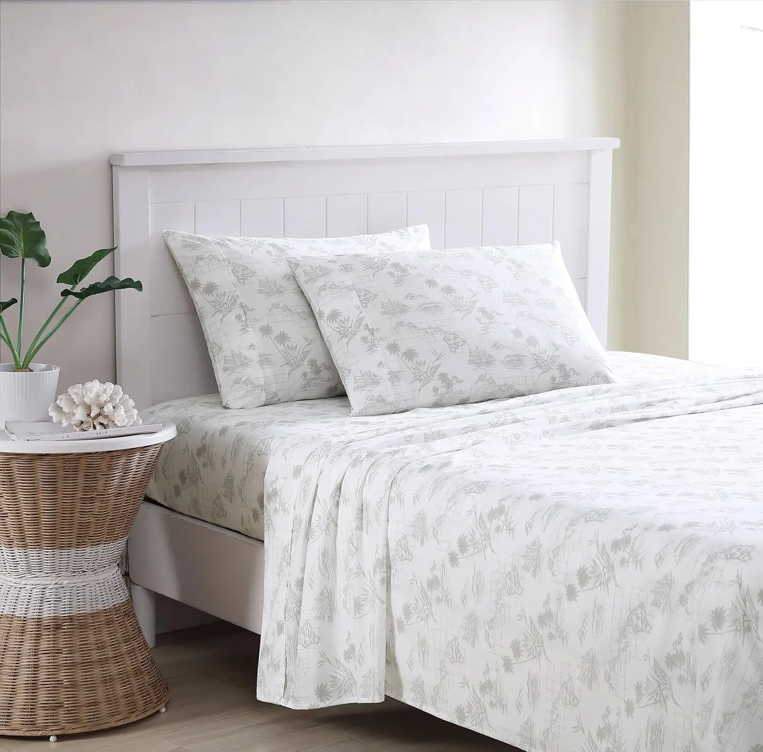 Tommy Bahama - King Sheets, Cotton Percale Bedding Set, Crisp & Cool, Stylish Home Decor (Vintage Map Grey, King) image 2