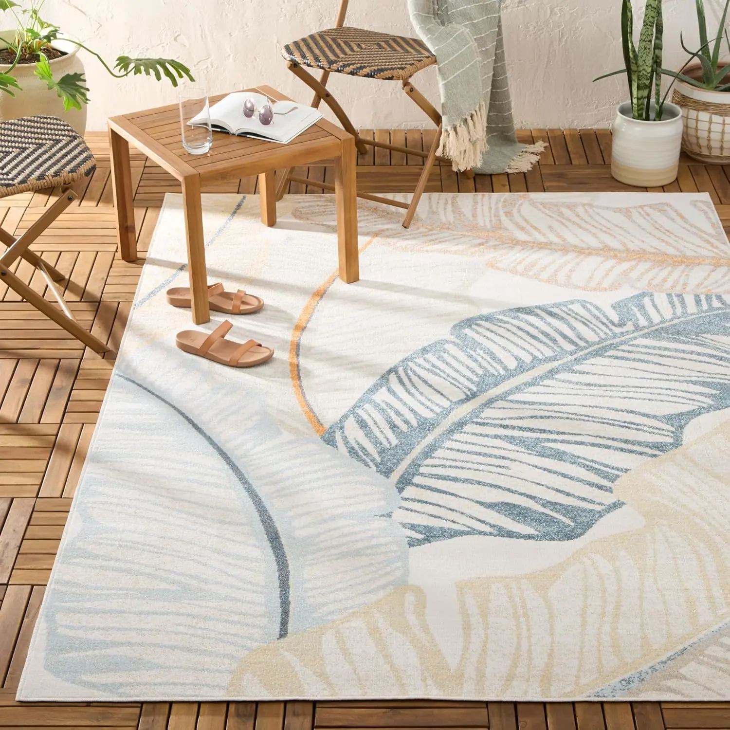 Tommy Bahama Cay Palm Fronds Indoor Outdoor Area Rug, Leaf Coastal Design, UV Fade Resistant, Ivory, 3'11"x5'2" image 2