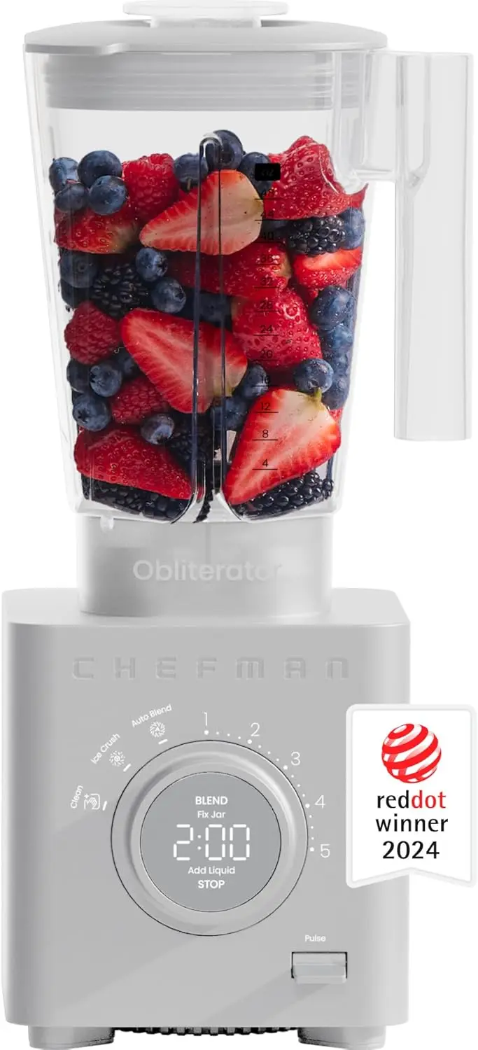 Chefman Obliterator 48 oz Countertop Blender for Smoothies, 1380W Motor to Crush Ice, Nuts, and Frozen Fruit with Stainless Steel Blade, Auto Blend Function, Includes Tamper and Scraper - Concrete image 1