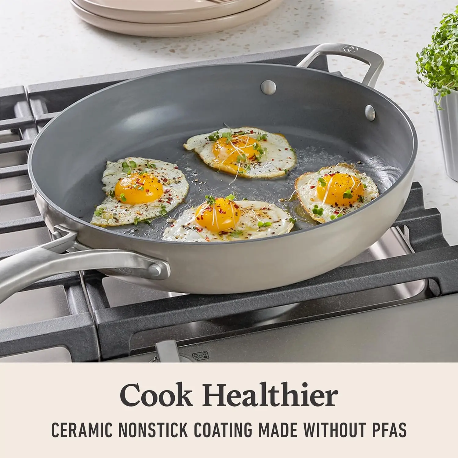 Calphalon® Premier Ceramic Nonstick 12" Frying Pan with Lid, Mushroom Grey image 5