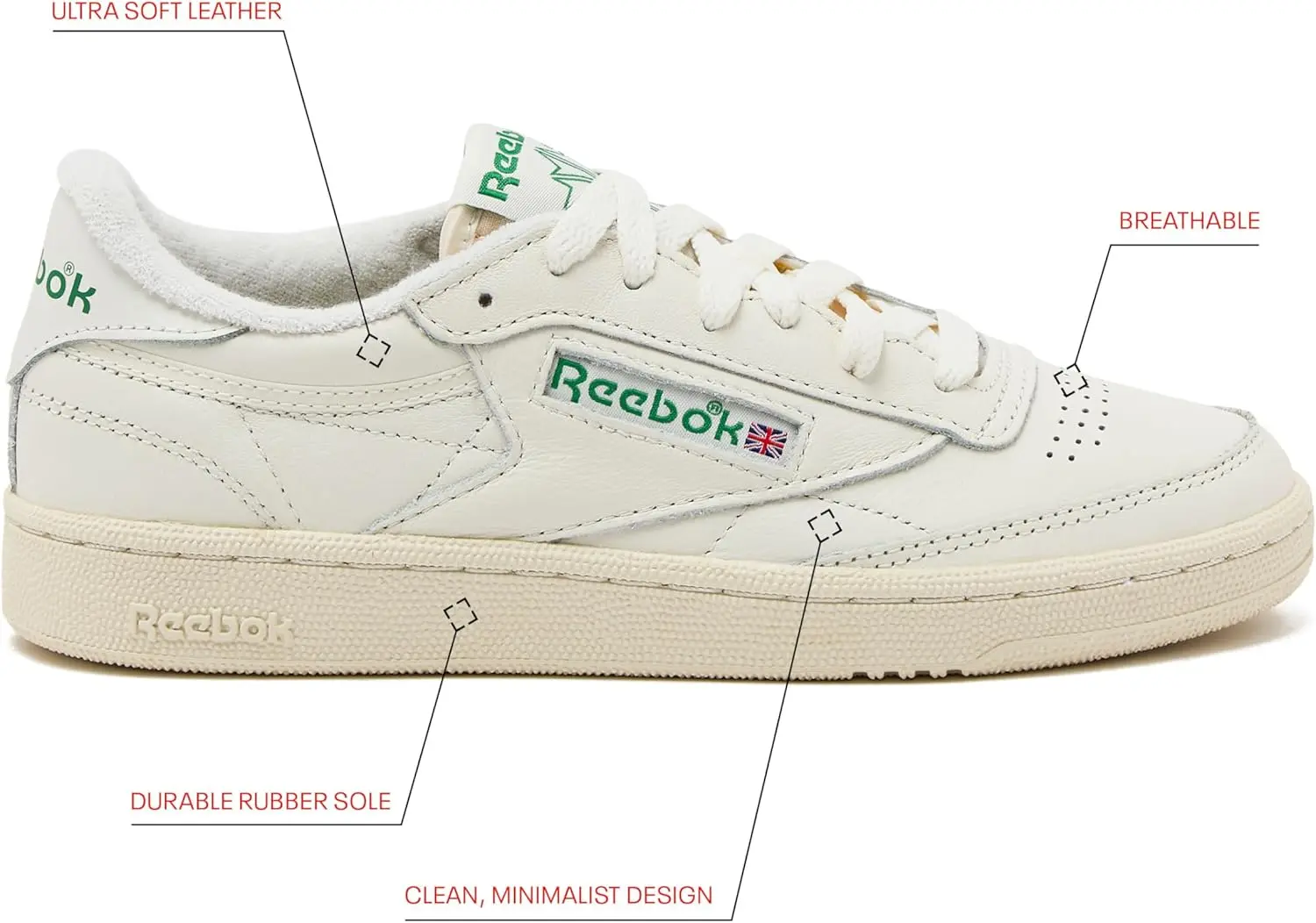 Reebok Womens Club C 85 Vintage Tennis Sneakers for Women, Casual White Womens Shoes image 3