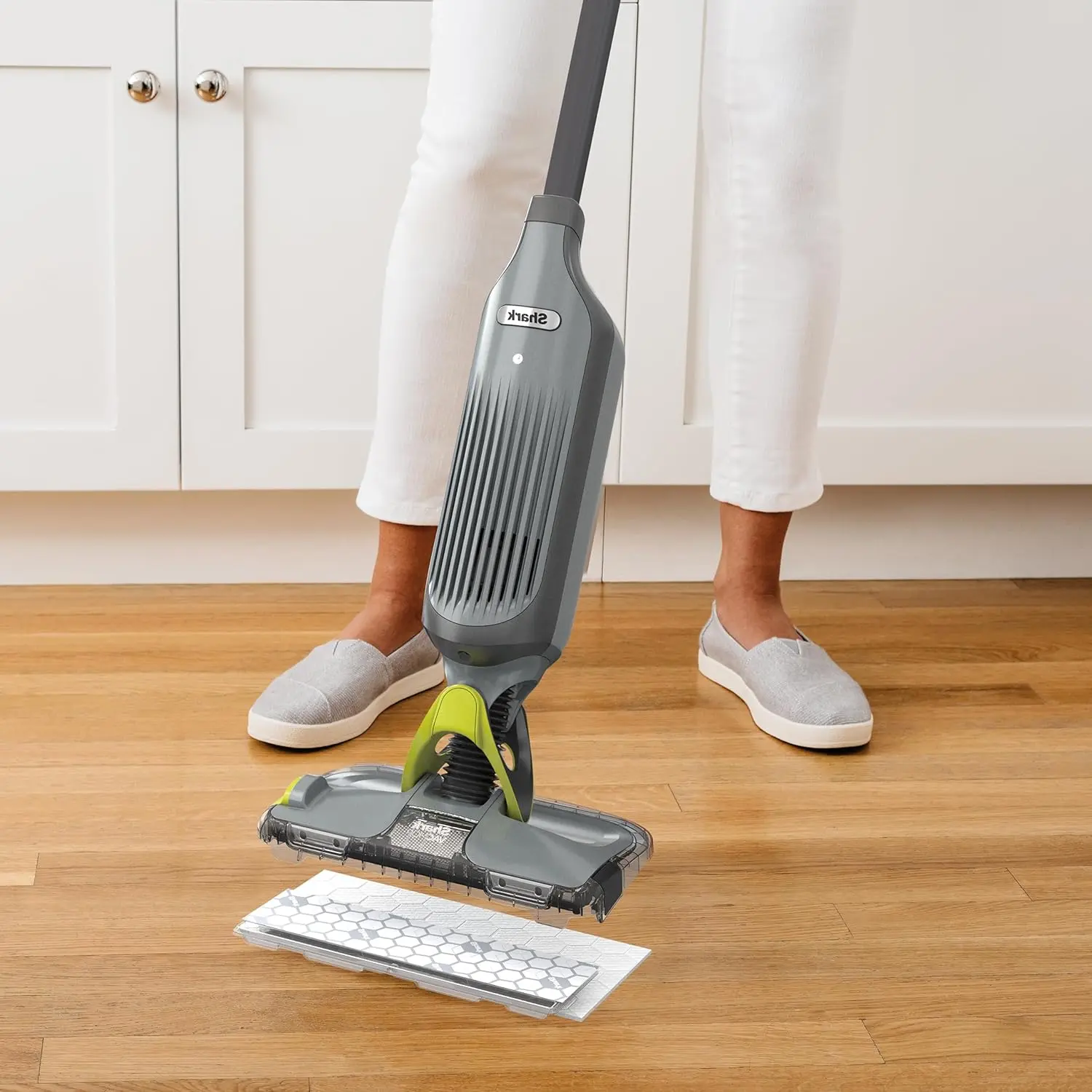 Shark VACMOP Cordless Hard Floor Cleaner, Vacuum and Spray Mop, Powerful Suction, Lightweight, LED Headlights, Includes 4 Disposable Pads, 12oz Multi-surface Cleaning Solution, Gray, VM252 image 2