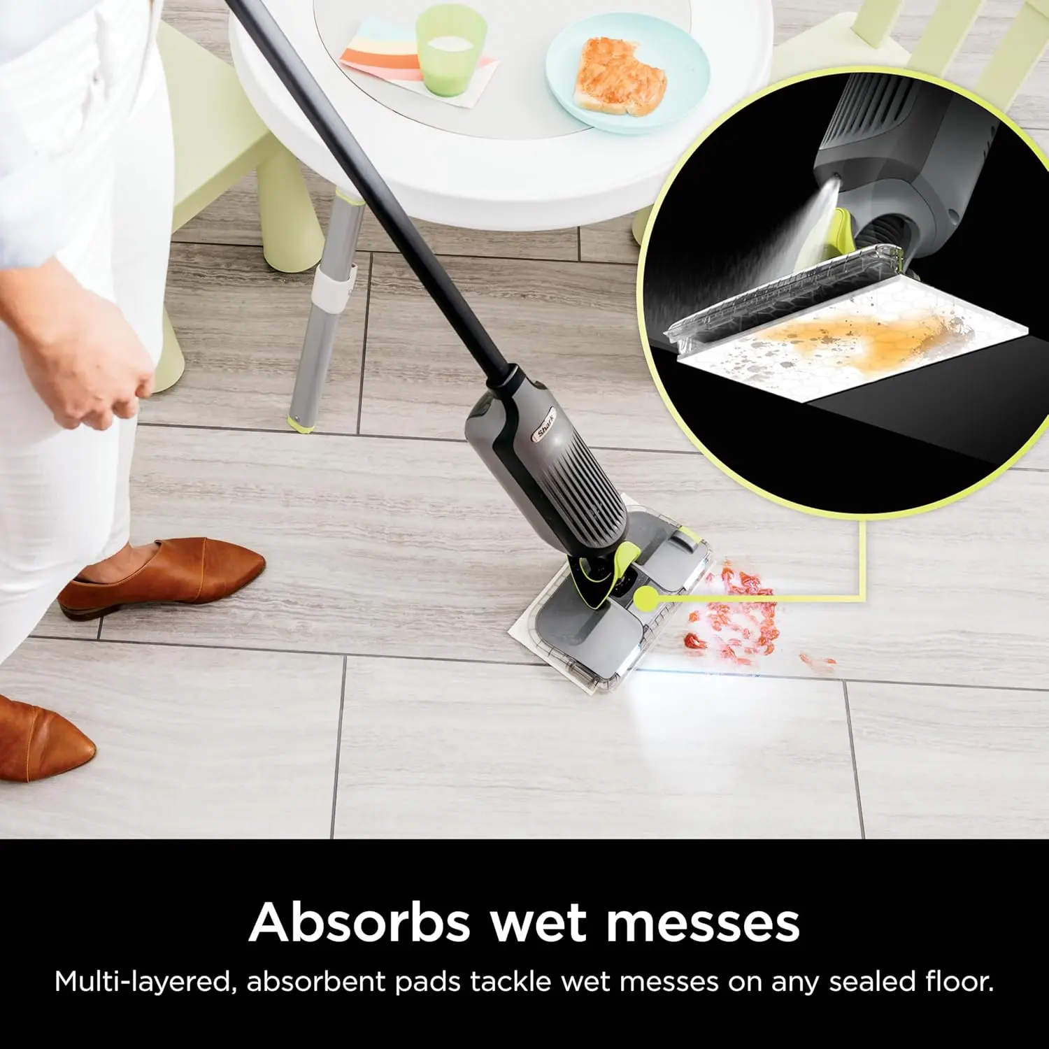 Shark VACMOP Cordless Hard Floor Cleaner, Vacuum and Spray Mop, Powerful Suction, Lightweight, LED Headlights, Includes 4 Disposable Pads, 12oz Multi-surface Cleaning Solution, Gray, VM252 image 5