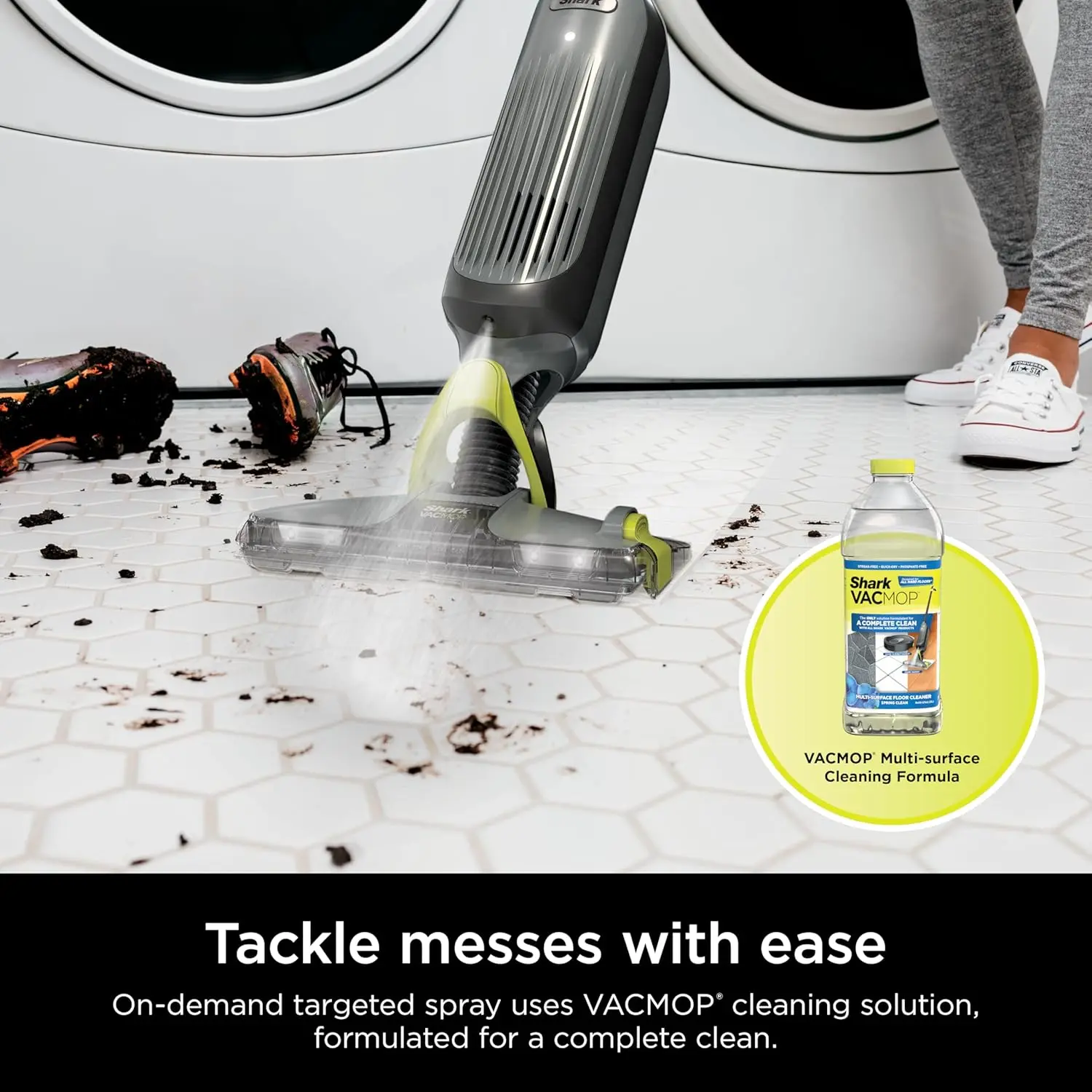 Shark VACMOP Cordless Hard Floor Cleaner, Vacuum and Spray Mop, Powerful Suction, Lightweight, LED Headlights, Includes 4 Disposable Pads, 12oz Multi-surface Cleaning Solution, Gray, VM252 image 8