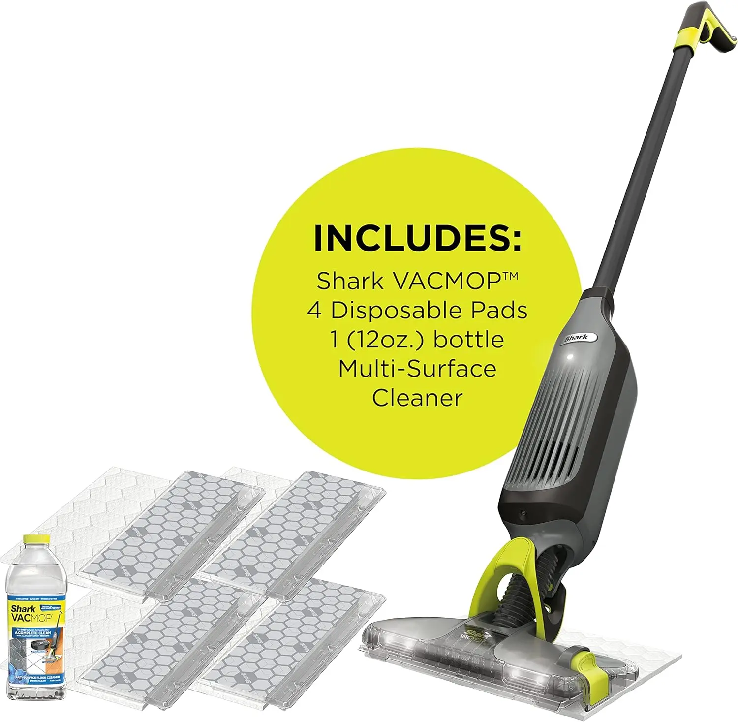 Shark VACMOP Cordless Hard Floor Cleaner, Vacuum and Spray Mop, Powerful Suction, Lightweight, LED Headlights, Includes 4 Disposable Pads, 12oz Multi-surface Cleaning Solution, Gray, VM252 image 11