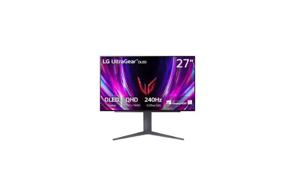 LG ‎27GS93QE 27-inch Ultragear OLED Gaming Monitor QHD 1440p 240Hz 0.03ms DisplayHDR True Black 400 AMD FreeSync Premium Pro NVIDIA G-Sync HDMI 2.1 DisplayPort Tilt/Height/Pivot Stand Black image