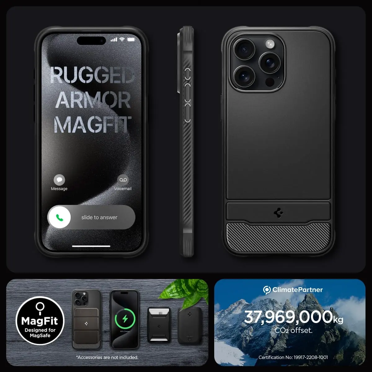 Spigen Rugged Armor MagFit Designed for iPhone 15 Pro Case (2023) [Military-Grade Protection] Compatible with MagSafe - Matte Black image 8