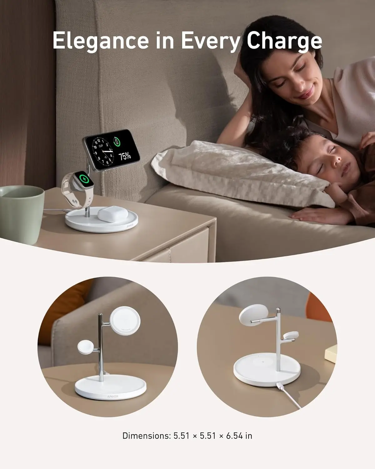 Anker MagSafe Charger Stand, iPhone 17 Wireless Charging Station, MagGo 3 in 1 Charging Station, Qi2 Certified 15W Wireless Charger, Desk Accessory, for iPhone 17/16/15/14/13/12, Apple Watch, AirPods image 5