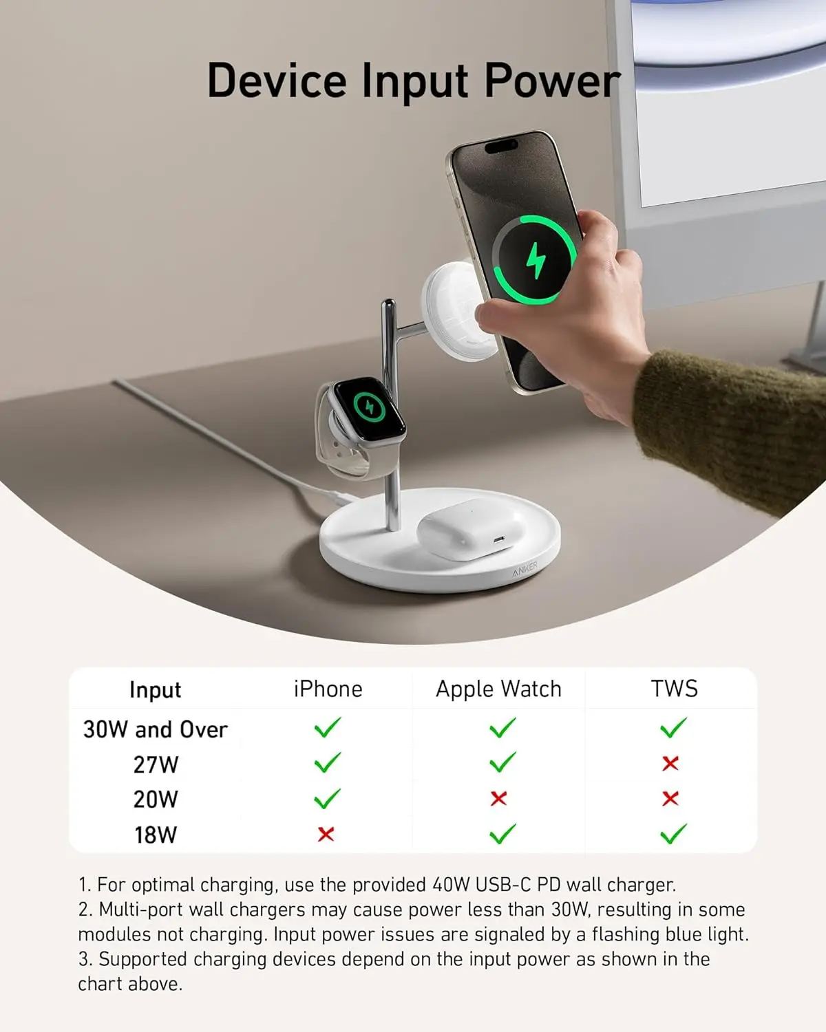 Anker MagSafe Charger Stand, iPhone 17 Wireless Charging Station, MagGo 3 in 1 Charging Station, Qi2 Certified 15W Wireless Charger, Desk Accessory, for iPhone 17/16/15/14/13/12, Apple Watch, AirPods image 7