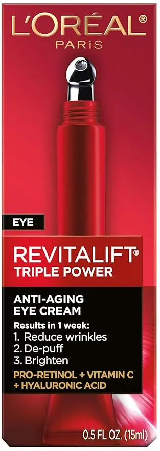 L'Oreal Paris Revitalift Triple Power Anti-Aging Eye Cream, Pro Retinol, Hyaluronic Acid & Vitamin C, Reduce Wrinkles & Puffiness 0.5 fl. oz. image 2