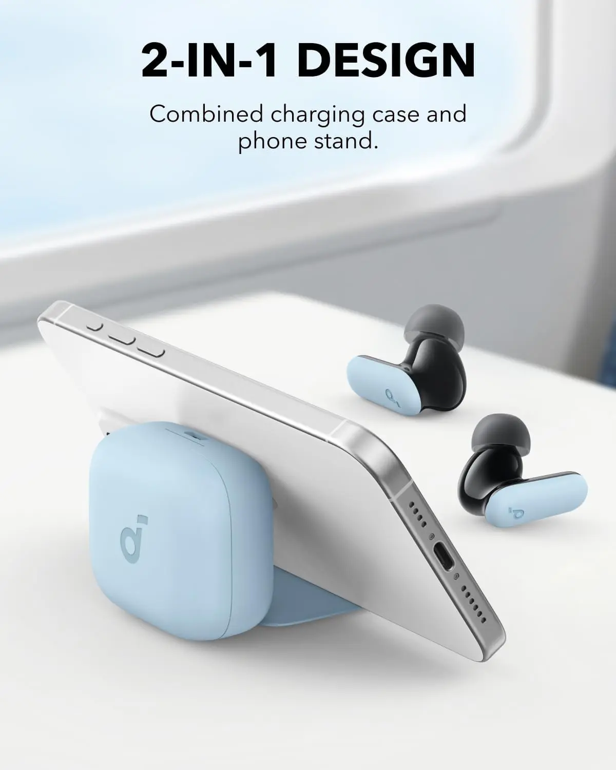 Soundcore P30i by Anker Noise Cancelling Earbuds, Strong and Smart Noise Cancelling, Powerful Bass, 45H Playtime, 2-in-1 Case and Phone Stand, IP54, Wireless Earbuds, Bluetooth 5.4 (Blue) image 2